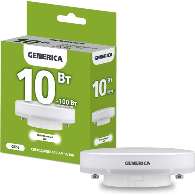 Лампа светодиодная IEK GENERICA T80 таблетка 10Вт 230В 4000К GX53 LL-T80-10-230-40-GX53-G